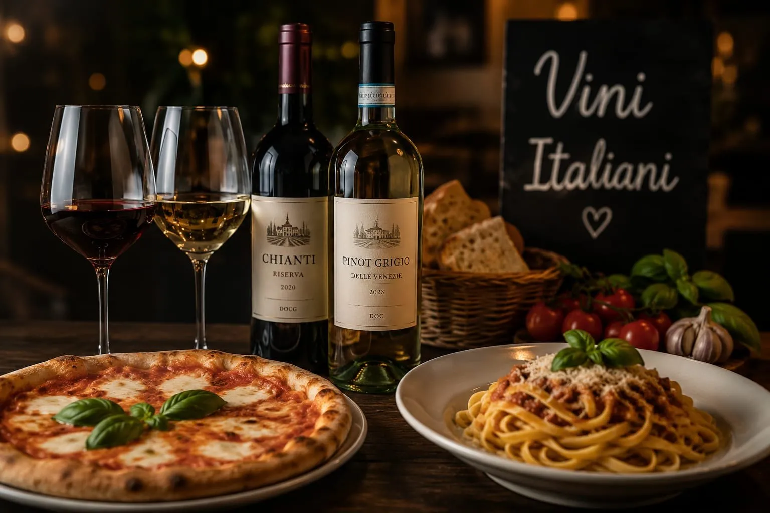 Italienische Weine, Pizza und Pasta