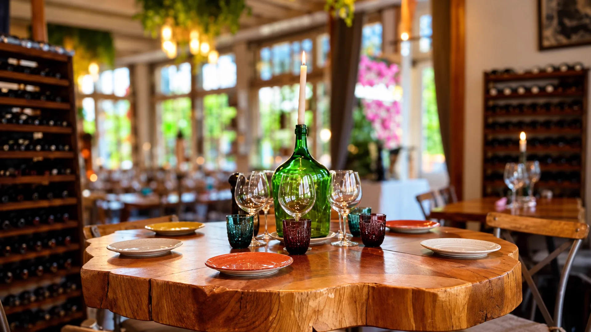 Gedeckter Holztisch mit Kerze im Restaurant Lachen in Thun